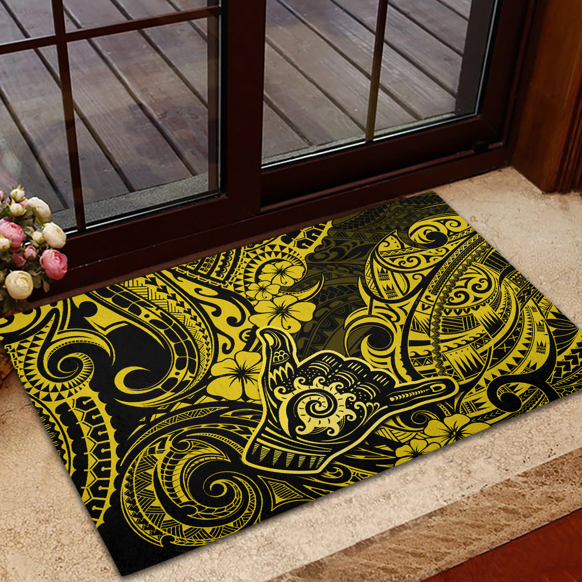 Hawaii Shaka Sign Rubber Doormat Polynesian Pattern Yellow Version LT01 - Polynesian Pride