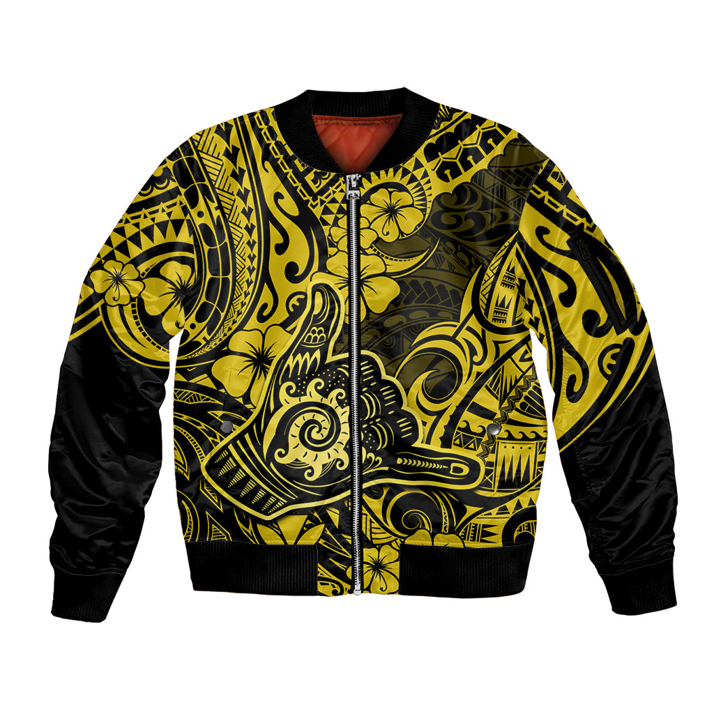 Hawaii Shaka Sign Sleeve Zip Bomber Jacket Polynesian Pattern Yellow Version LT01 Unisex Yellow - Polynesian Pride