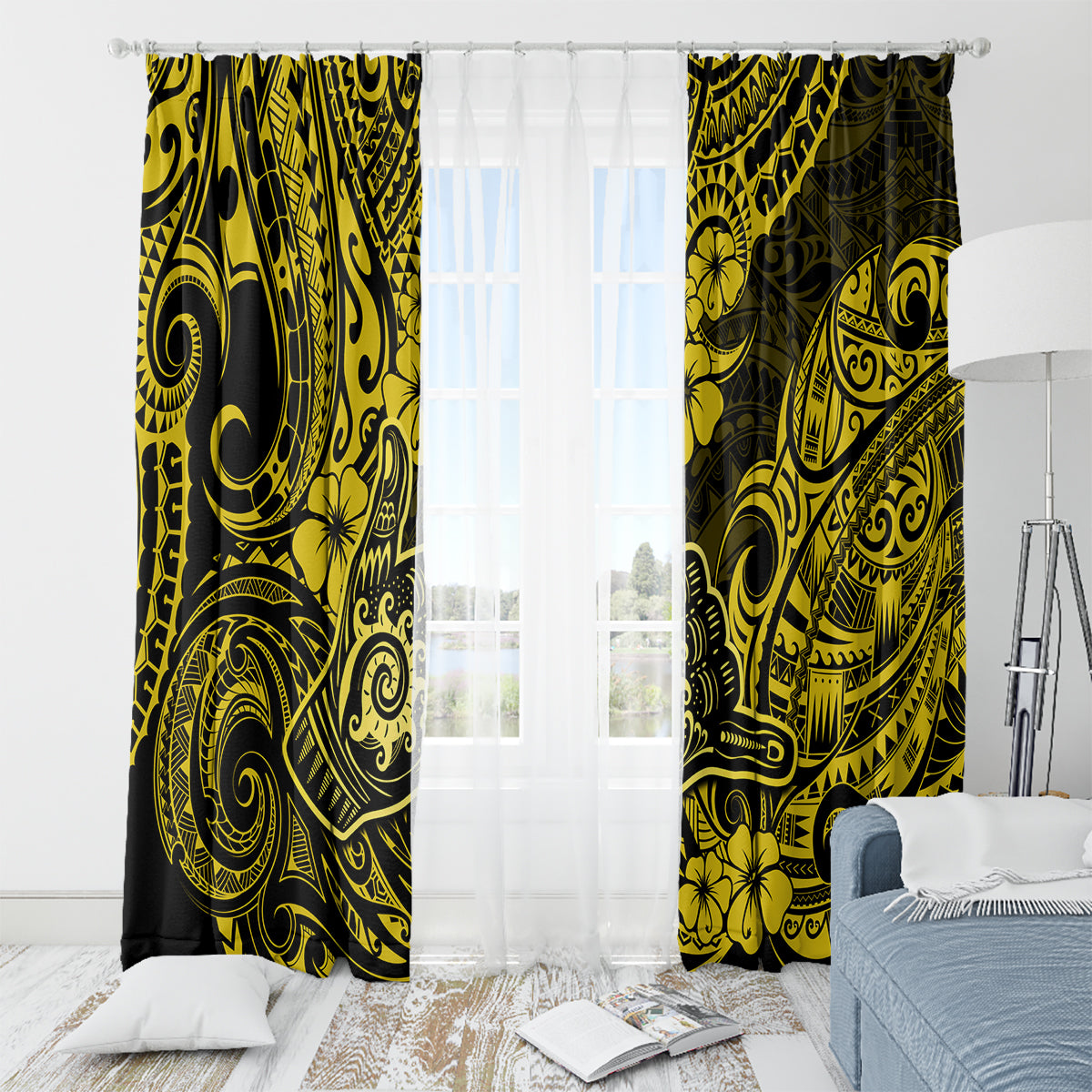 Hawaii Shaka Sign Window Curtain Polynesian Pattern Yellow Version LT01 - Polynesian Pride