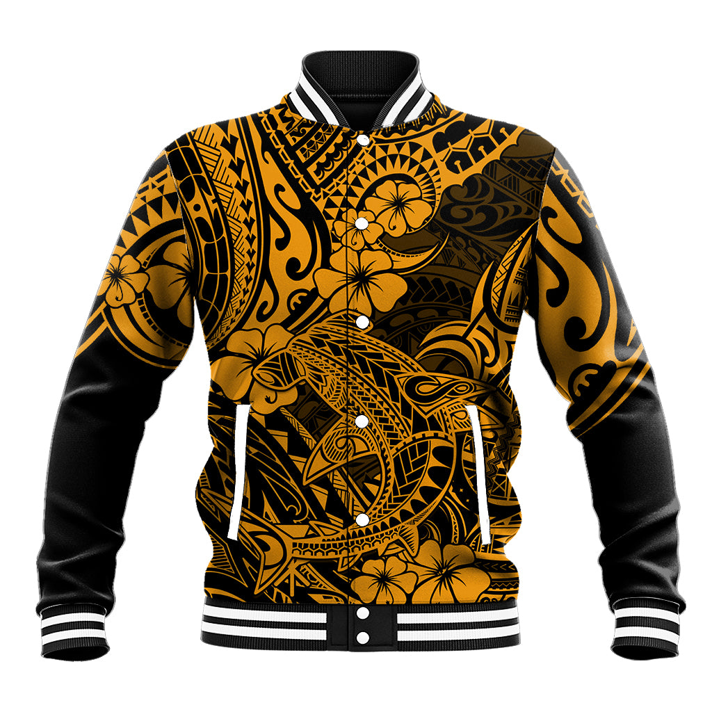 Hawaii Shark Baseball Jacket Polynesian Pattern Gold Version LT01 Unisex Gold - Polynesian Pride