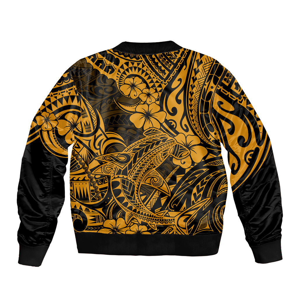 Hawaii Shark Bomber Jacket Polynesian Pattern Gold Version LT01 - Polynesian Pride