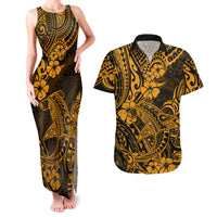 Hawaii Shark Couples Matching Tank Maxi Dress and Hawaiian Shirt Polynesian Pattern Gold Version LT01 Gold - Polynesian Pride