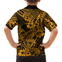 Hawaii Shark Family Matching Long Sleeve Bodycon Dress and Hawaiian Shirt Polynesian Pattern Gold Version LT01 - Polynesian Pride