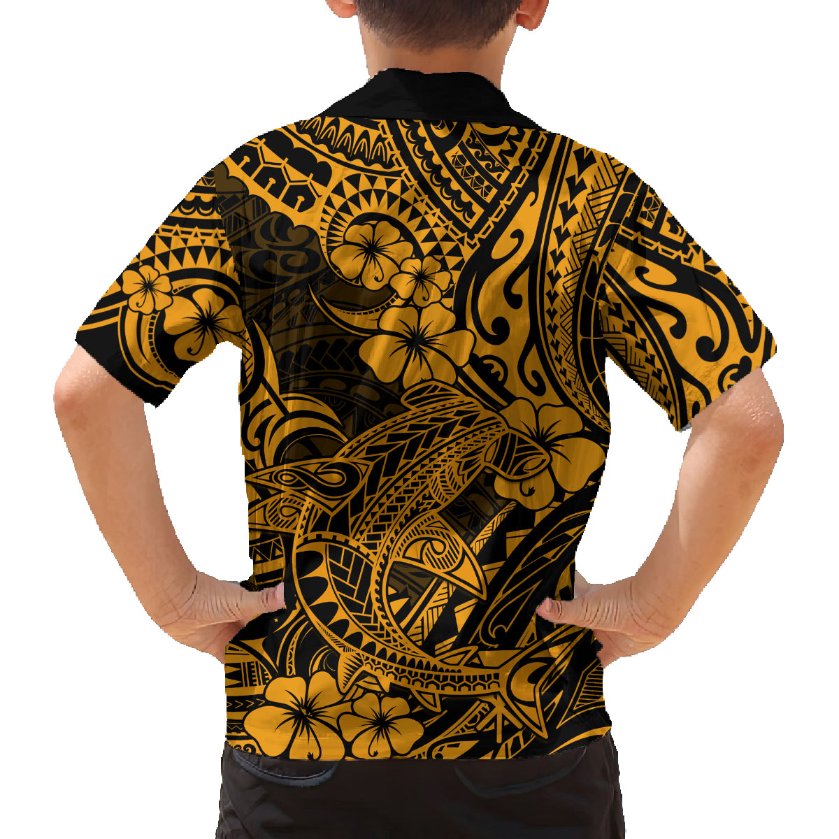 Hawaii Shark Family Matching Tank Maxi Dress and Hawaiian Shirt Polynesian Pattern Gold Version LT01 - Polynesian Pride
