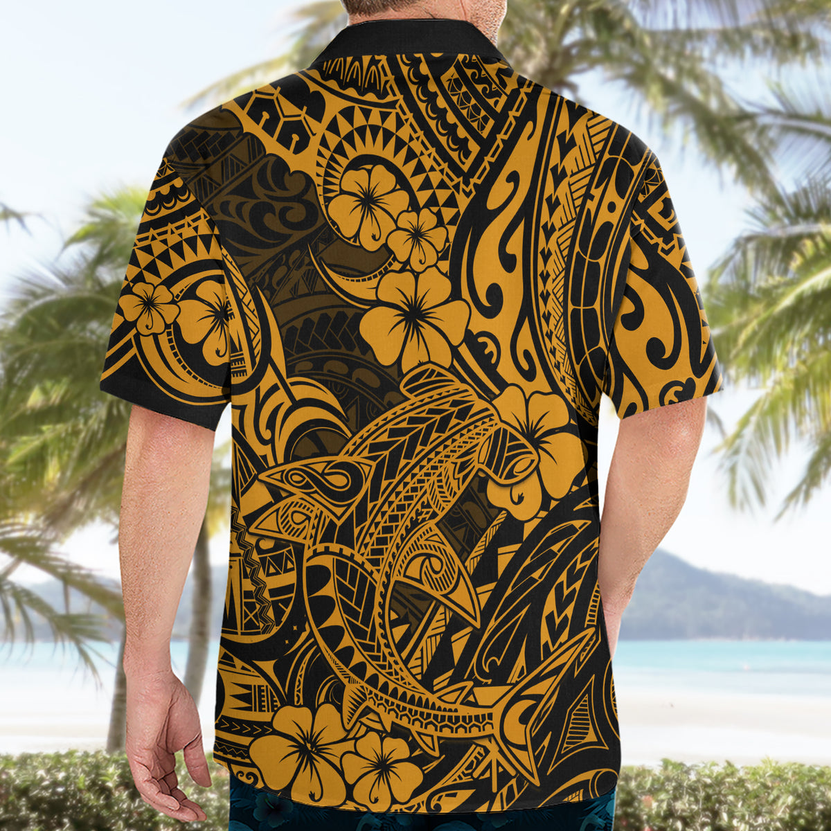 Hawaii Shark Hawaiian Shirt Polynesian Pattern Gold Version LT01 - Polynesian Pride