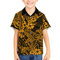 Hawaii Shark Kid Hawaiian Shirt Polynesian Pattern Gold Version LT01 Kid Gold - Polynesian Pride