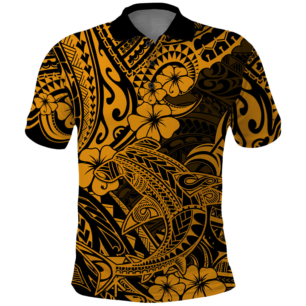 Hawaii Shark Polo Shirt Polynesian Pattern Gold Version LT01 Gold - Polynesian Pride