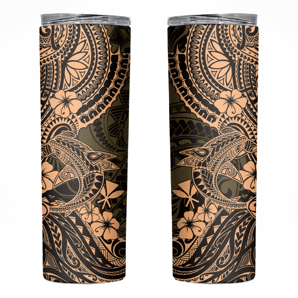 Hawaii Shark Skinny Tumbler Polynesian Pattern Gold Version
