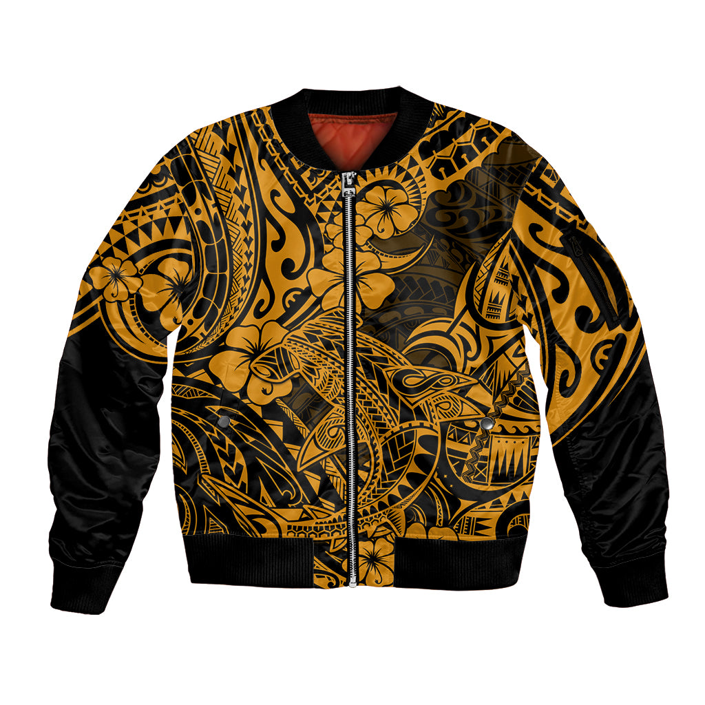 Hawaii Shark Sleeve Zip Bomber Jacket Polynesian Pattern Gold Version LT01 Unisex Gold - Polynesian Pride