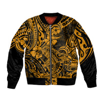 Hawaii Shark Sleeve Zip Bomber Jacket Polynesian Pattern Gold Version LT01 Unisex Gold - Polynesian Pride