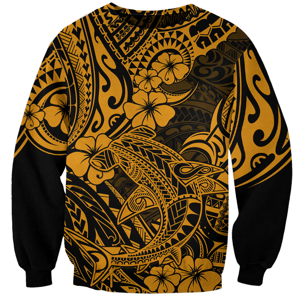 Hawaii Shark Sweatshirt Polynesian Pattern Gold Version LT01 Unisex Gold - Polynesian Pride