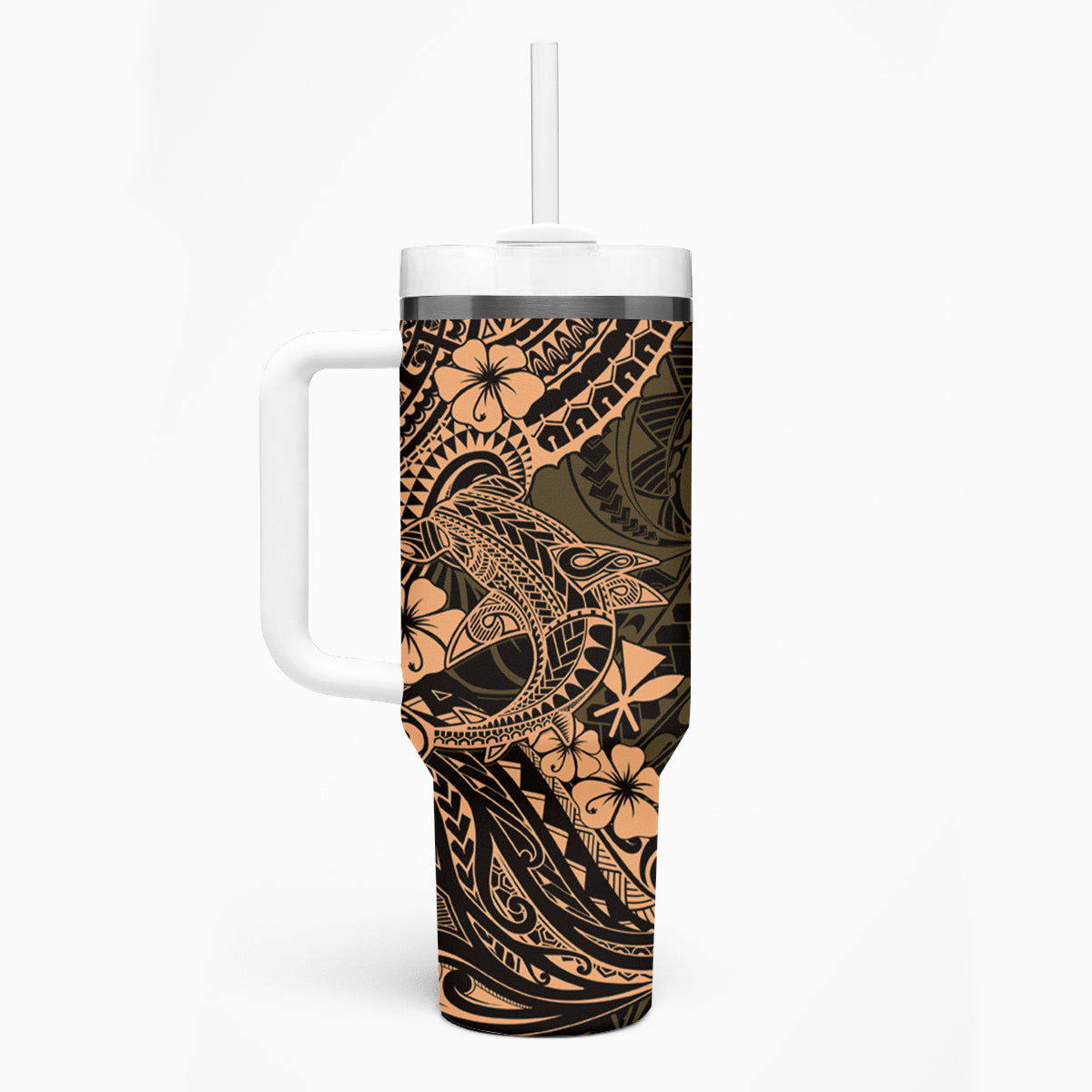 Hawaii Shark Tumbler With Handle Polynesian Pattern Gold Version