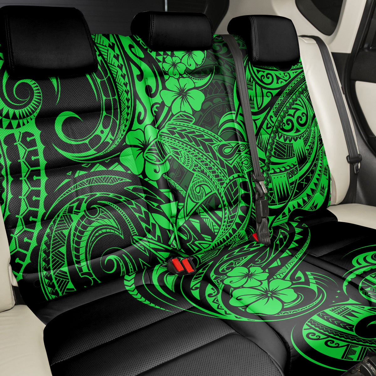 Hawaii Shark Back Car Seat Cover Polynesian Pattern Green Version