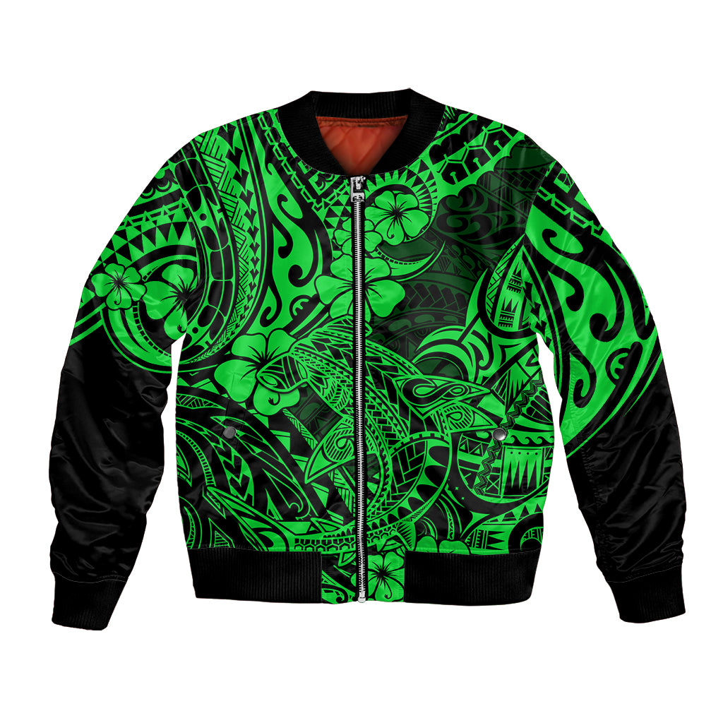 Hawaii Shark Bomber Jacket Polynesian Pattern Green Version LT01 Unisex Green - Polynesian Pride