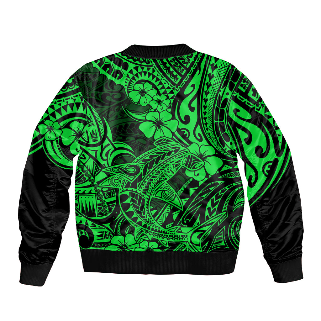 Hawaii Shark Bomber Jacket Polynesian Pattern Green Version LT01 - Polynesian Pride