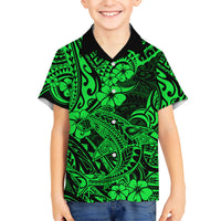 Hawaii Shark Kid Hawaiian Shirt Polynesian Pattern Green Version LT01 Kid Green - Polynesian Pride