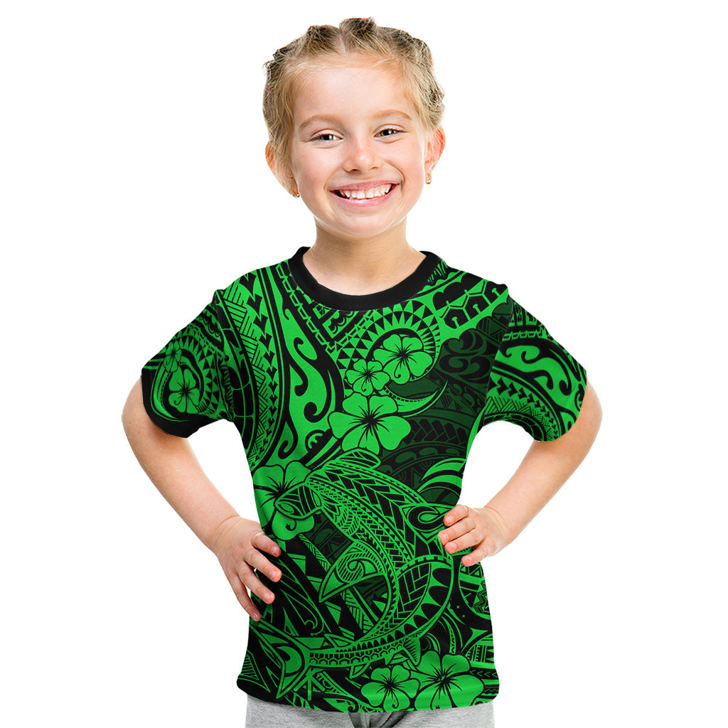 Hawaii Shark Kid T Shirt Polynesian Pattern Green Version LT01 Green - Polynesian Pride