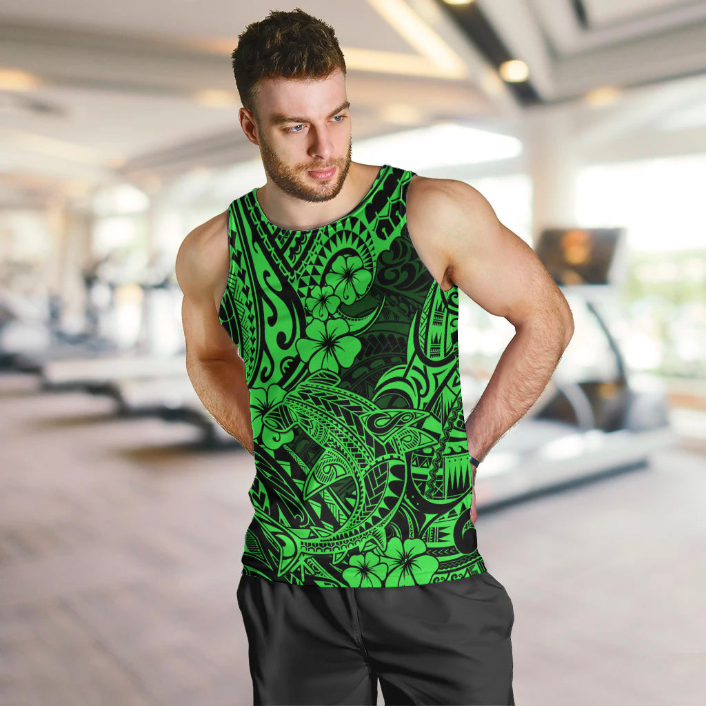 Hawaii Shark Men Tank Top Polynesian Pattern Green Version LT01 - Polynesian Pride