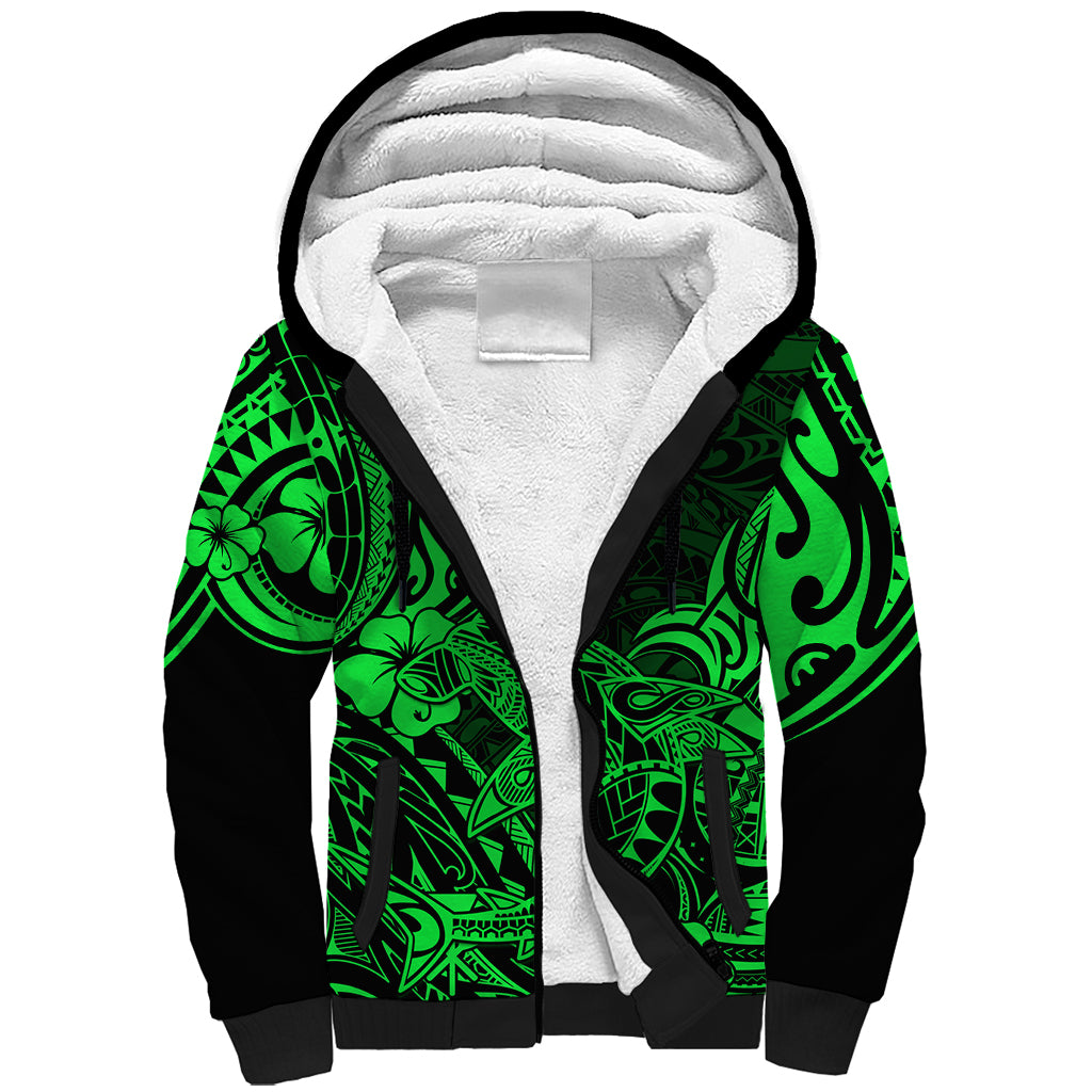 Hawaii Shark Sherpa Hoodie Polynesian Pattern Green Version LT01 Unisex Green - Polynesian Pride