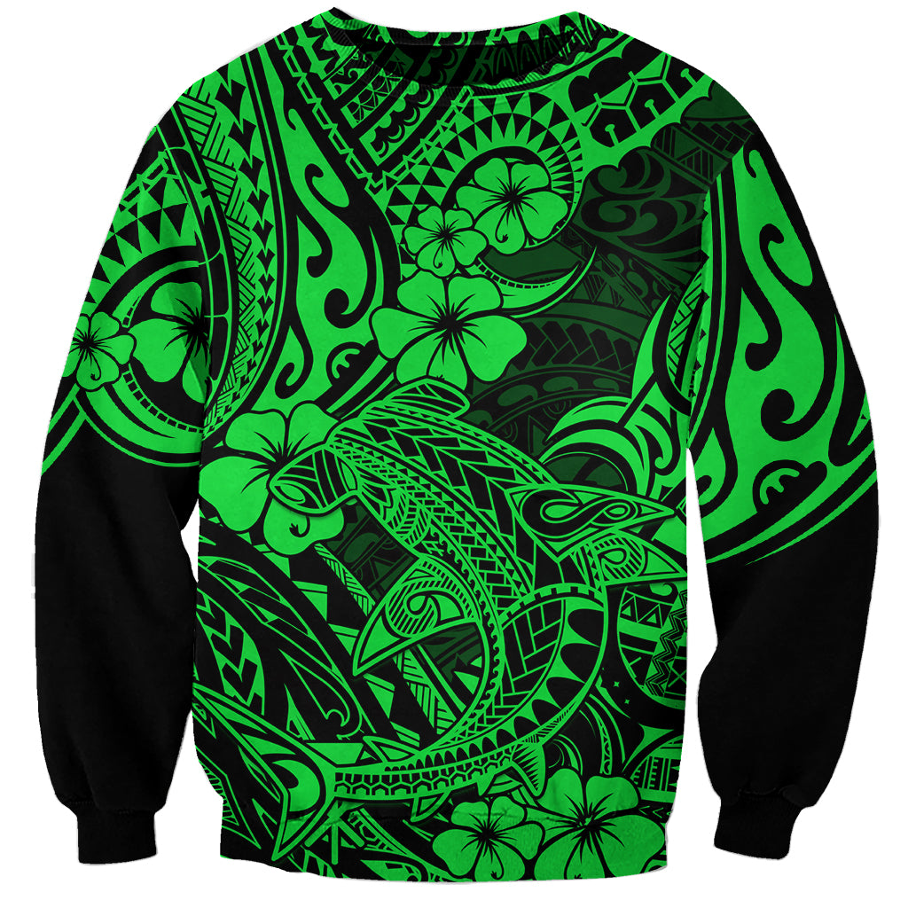 Hawaii Shark Sweatshirt Polynesian Pattern Green Version LT01 Unisex Green - Polynesian Pride