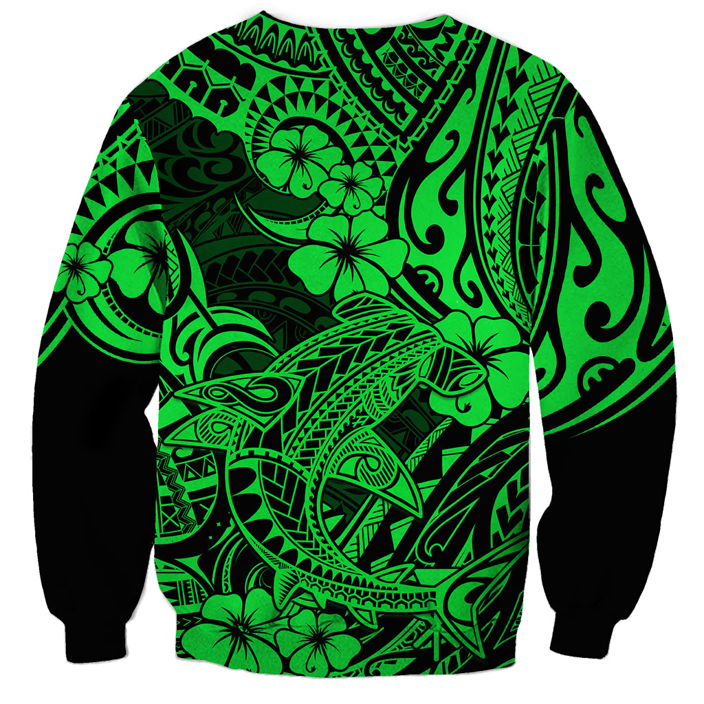 Hawaii Shark Sweatshirt Polynesian Pattern Green Version LT01 - Polynesian Pride