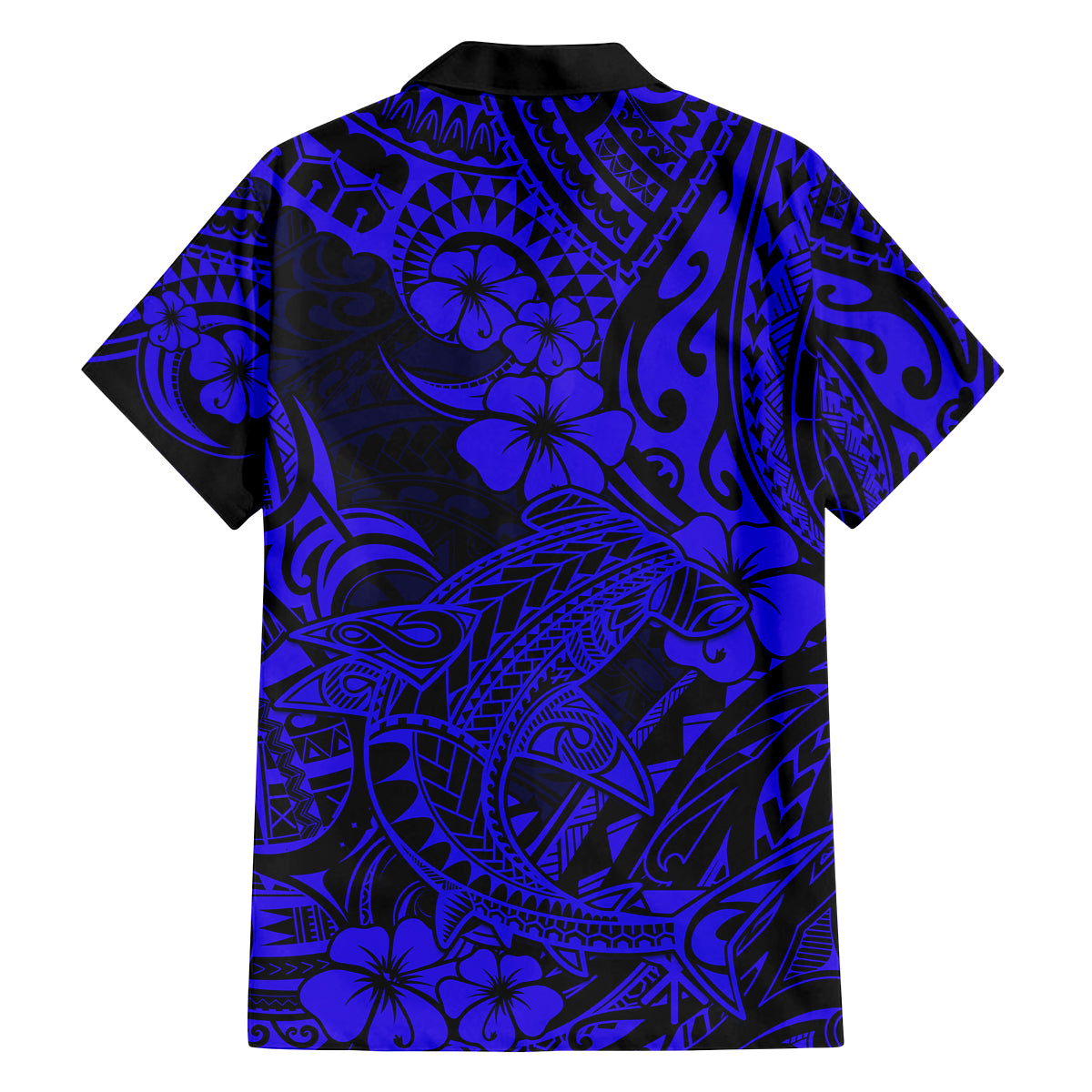 Hawaii Shark Family Matching Off Shoulder Long Sleeve Dress and Hawaiian Shirt Polynesian Pattern Navy Blue Version LT01 - Polynesian Pride