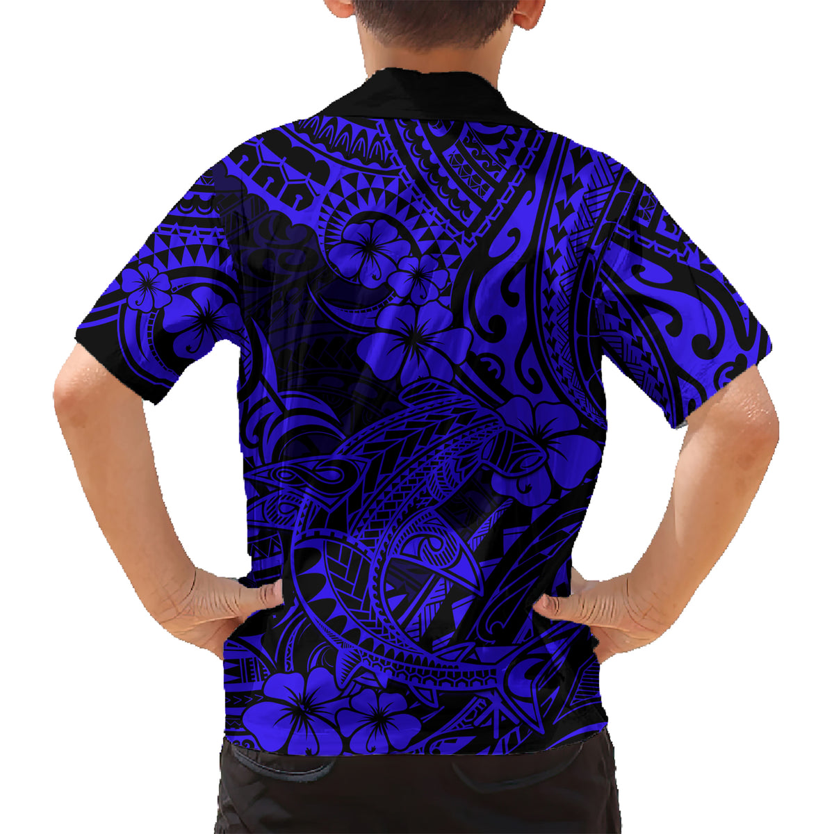 Hawaii Shark Kid Hawaiian Shirt Polynesian Pattern Navy Blue Version LT01 - Polynesian Pride