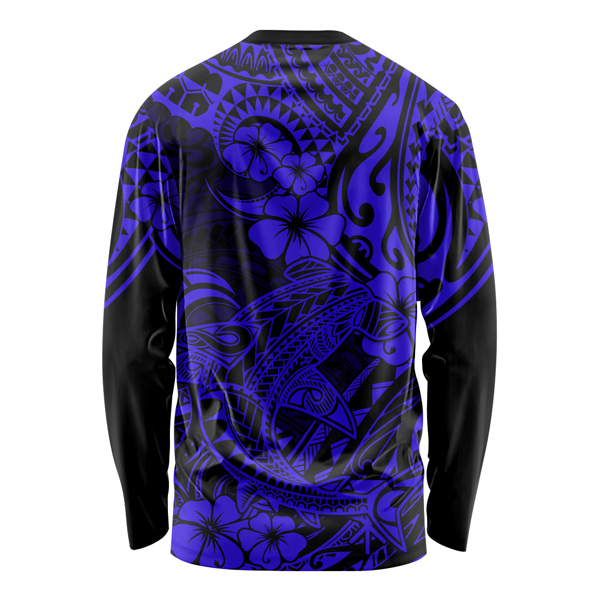 Hawaii Shark Long Sleeve Shirt Polynesian Pattern Navy Blue Version LT01 - Polynesian Pride