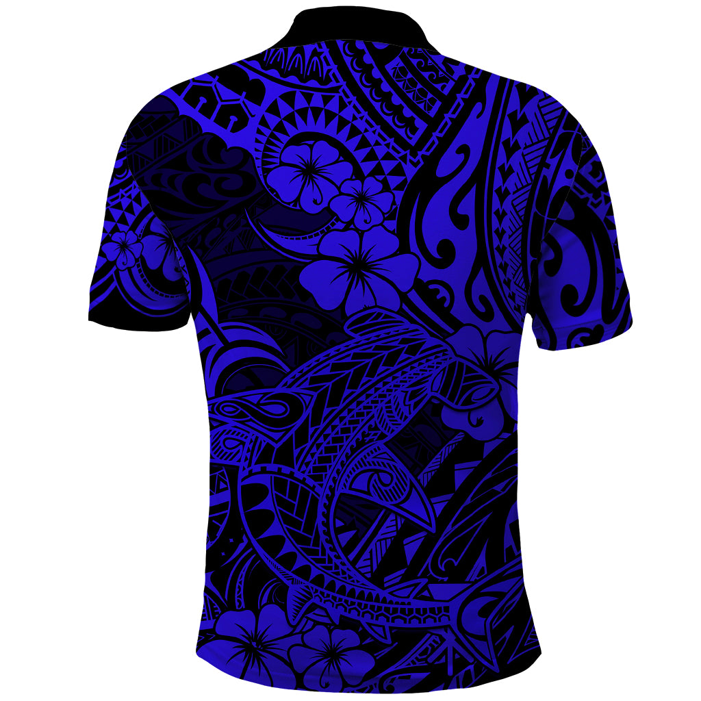 Hawaii Shark Polo Shirt Polynesian Pattern Navy Blue Version LT01 - Polynesian Pride