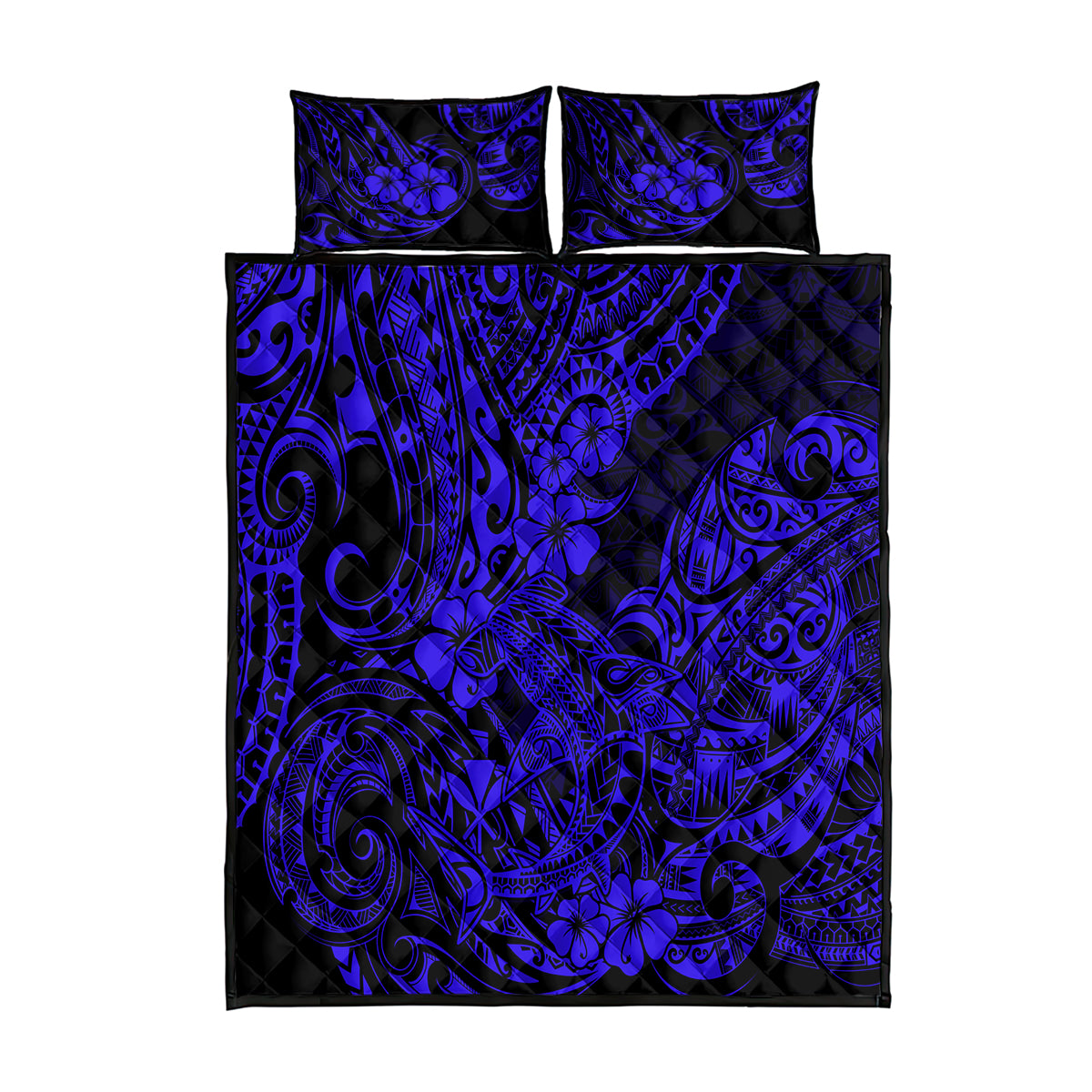 Hawaii Shark Quilt Bed Set Polynesian Pattern Navy Blue Version LT01 Blue - Polynesian Pride
