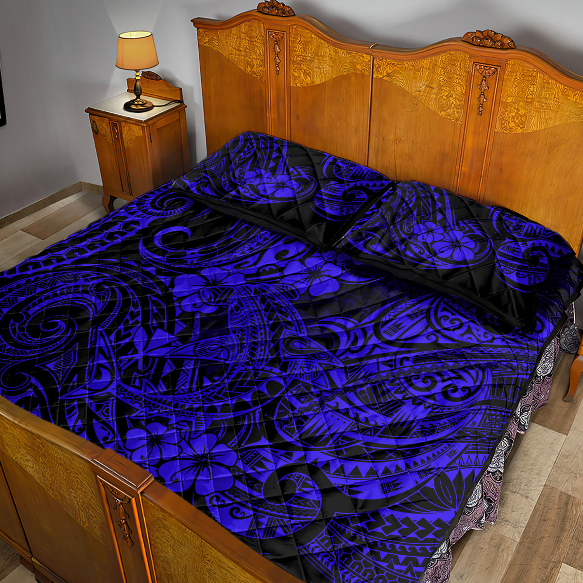 Hawaii Shark Quilt Bed Set Polynesian Pattern Navy Blue Version LT01 - Polynesian Pride