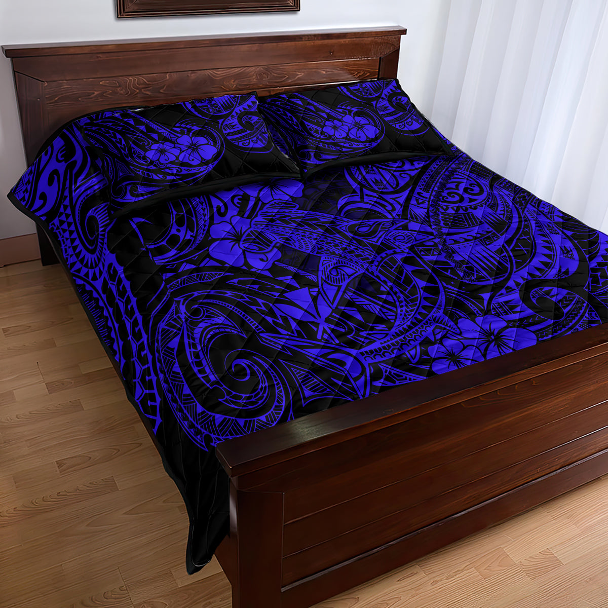 Hawaii Shark Quilt Bed Set Polynesian Pattern Navy Blue Version LT01 - Polynesian Pride