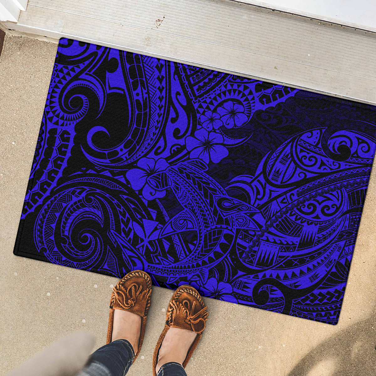 Hawaii Shark Rubber Doormat Polynesian Pattern Navy Blue Version LT01 - Polynesian Pride