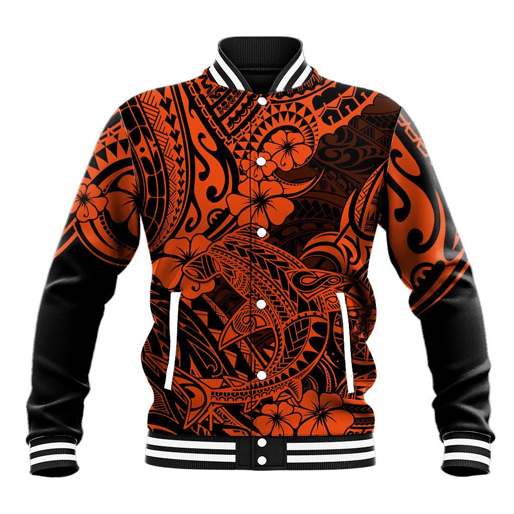 Hawaii Shark Baseball Jacket Polynesian Pattern Orange Version LT01 Unisex Orange - Polynesian Pride
