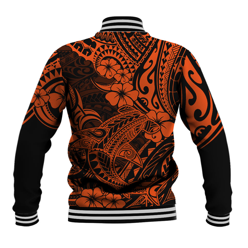 Hawaii Shark Baseball Jacket Polynesian Pattern Orange Version LT01 - Polynesian Pride