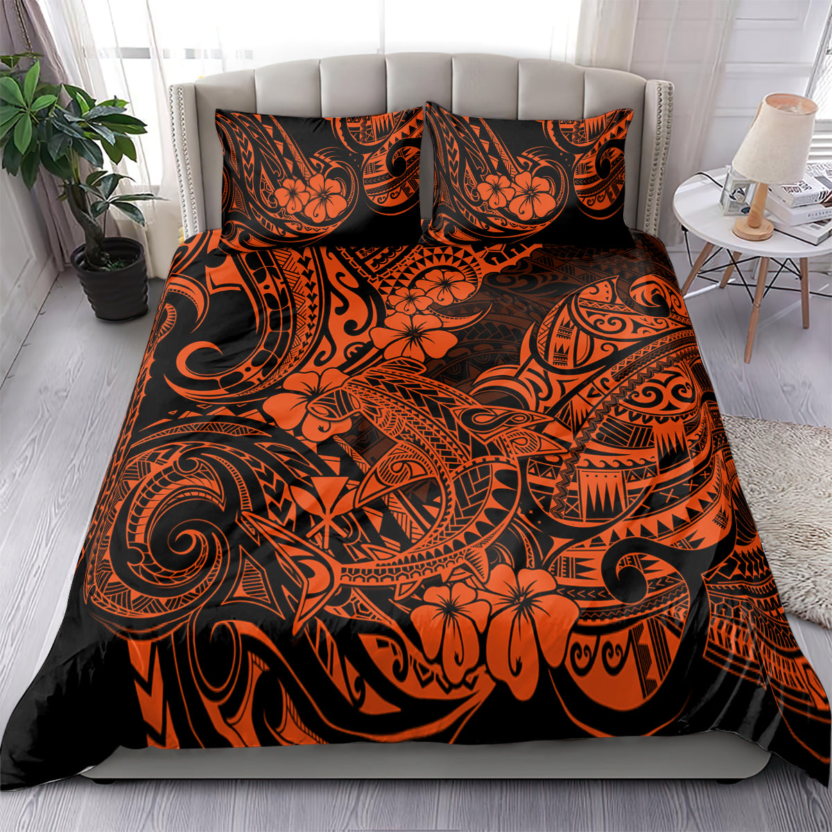 Hawaii Shark Bedding Set Polynesian Pattern Orange Version LT01 - Polynesian Pride