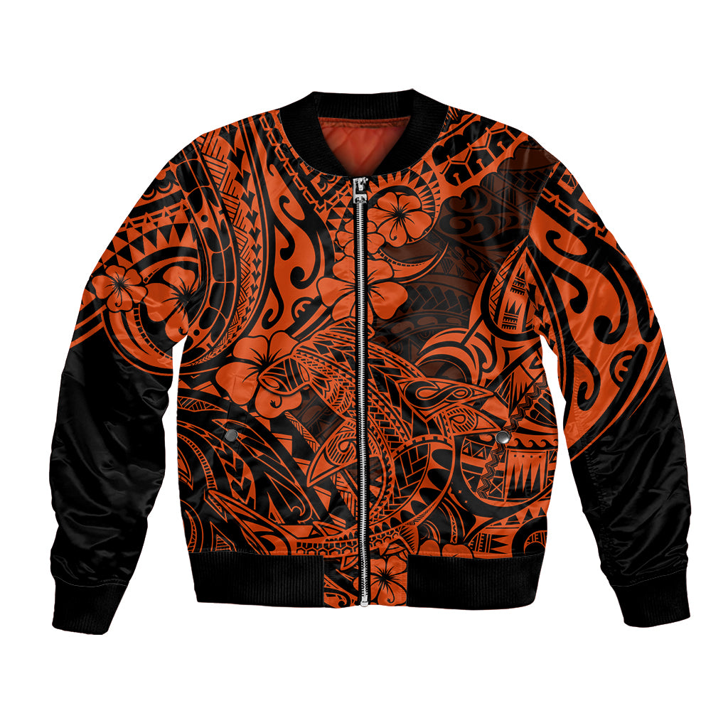 Hawaii Shark Bomber Jacket Polynesian Pattern Orange Version LT01 Unisex Orange - Polynesian Pride