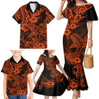 Hawaii Shark Family Matching Mermaid Dress and Hawaiian Shirt Polynesian Pattern Orange Version LT01 - Polynesian Pride