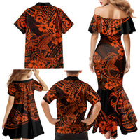 Hawaii Shark Family Matching Mermaid Dress and Hawaiian Shirt Polynesian Pattern Orange Version LT01 - Polynesian Pride