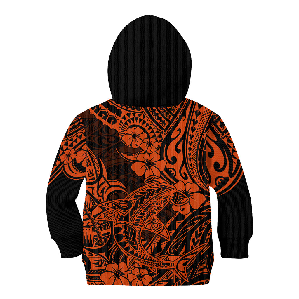 Hawaii Shark Kid Hoodie Polynesian Pattern Orange Version LT01 - Polynesian Pride