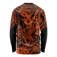 Hawaii Shark Long Sleeve Shirt Polynesian Pattern Orange Version LT01 - Polynesian Pride