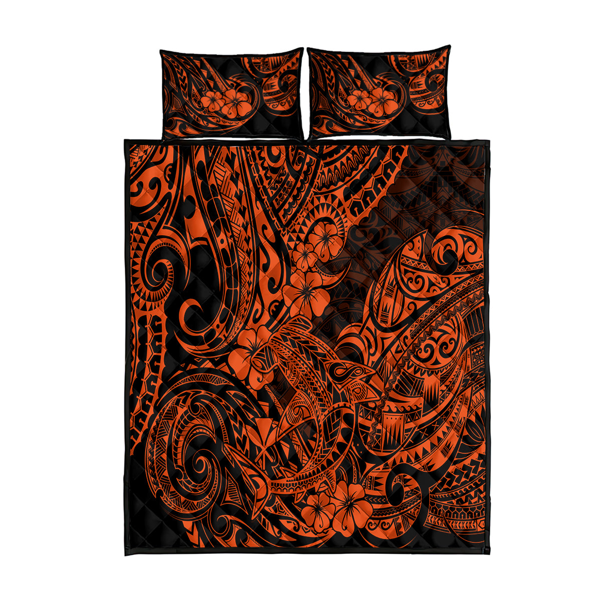 Hawaii Shark Quilt Bed Set Polynesian Pattern Orange Version LT01 Orange - Polynesian Pride