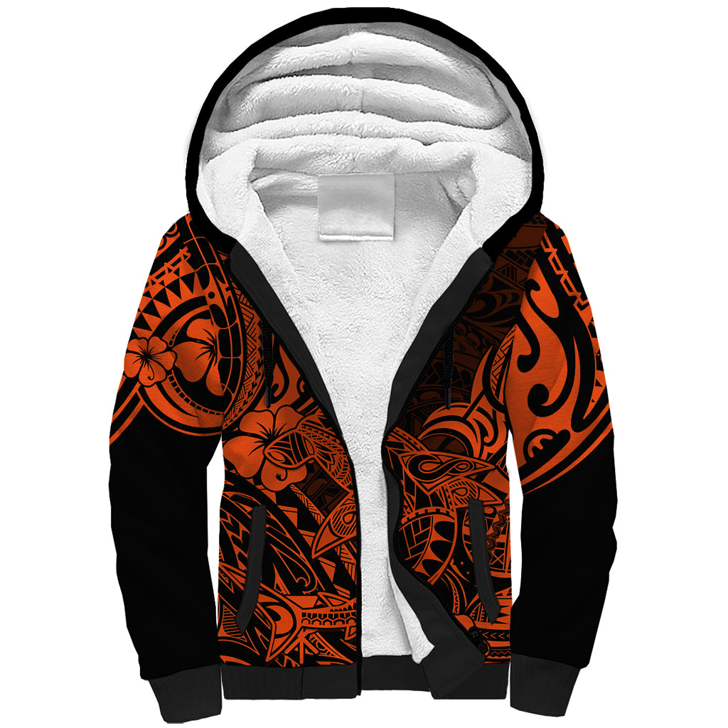 Hawaii Shark Sherpa Hoodie Polynesian Pattern Orange Version LT01 Unisex Orange - Polynesian Pride