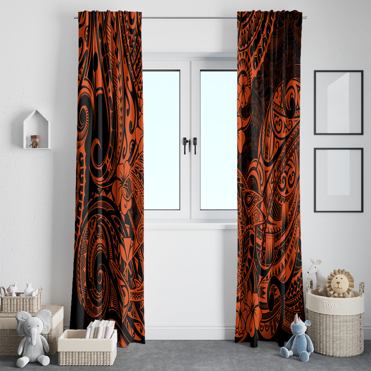 Hawaii Shark Window Curtain Polynesian Pattern Orange Version LT01 - Polynesian Pride