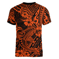 Hawaii Shark Women V Neck T Shirt Polynesian Pattern Orange Version LT01 - Polynesian Pride