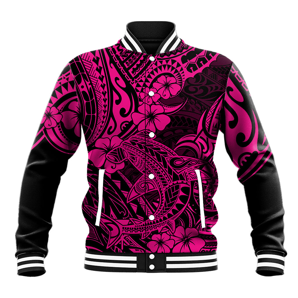 Hawaii Shark Baseball Jacket Polynesian Pattern Pink Version LT01 Unisex Pink - Polynesian Pride