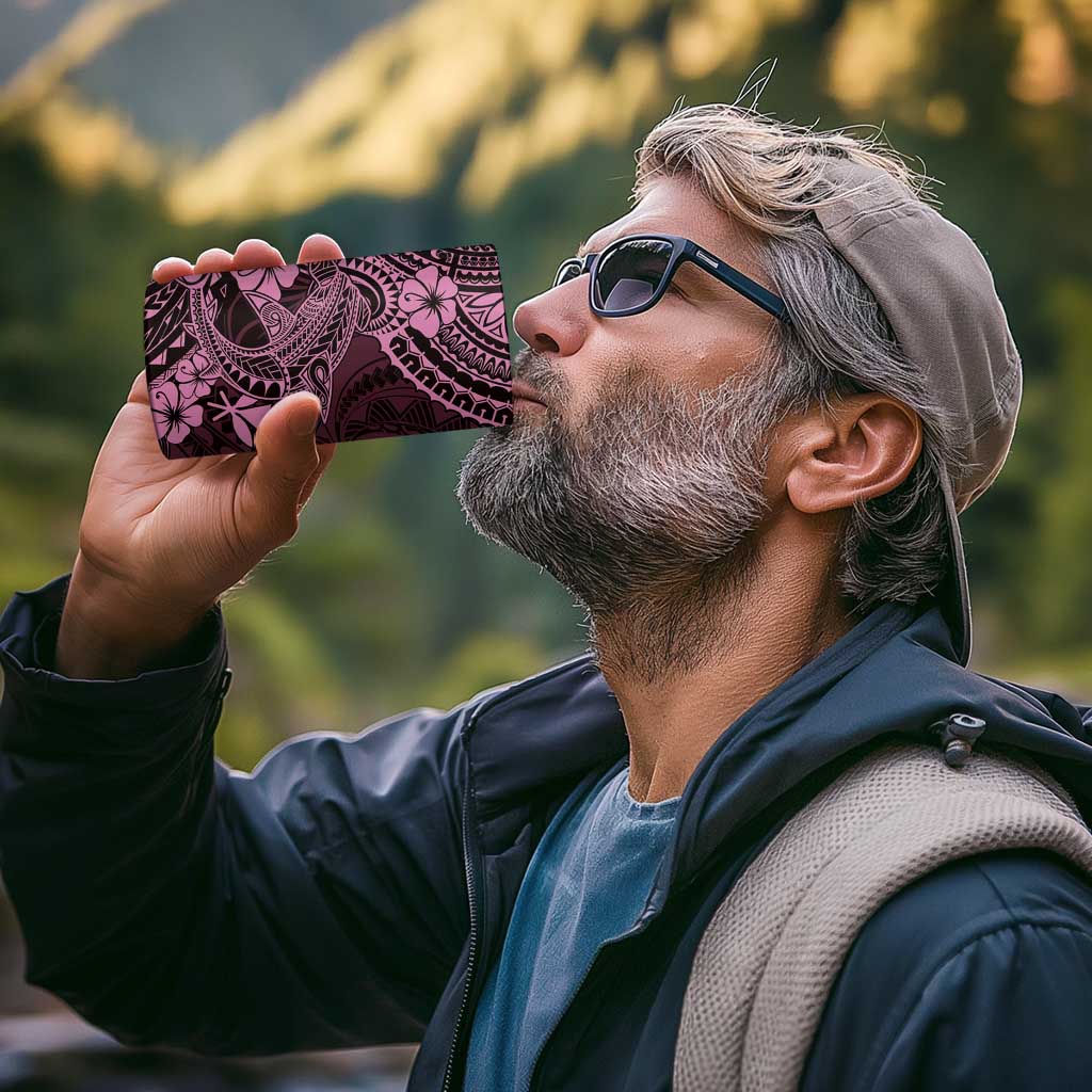 Hawaii Shark 4 in 1 Can Cooler Tumbler Polynesian Pattern Pink Version