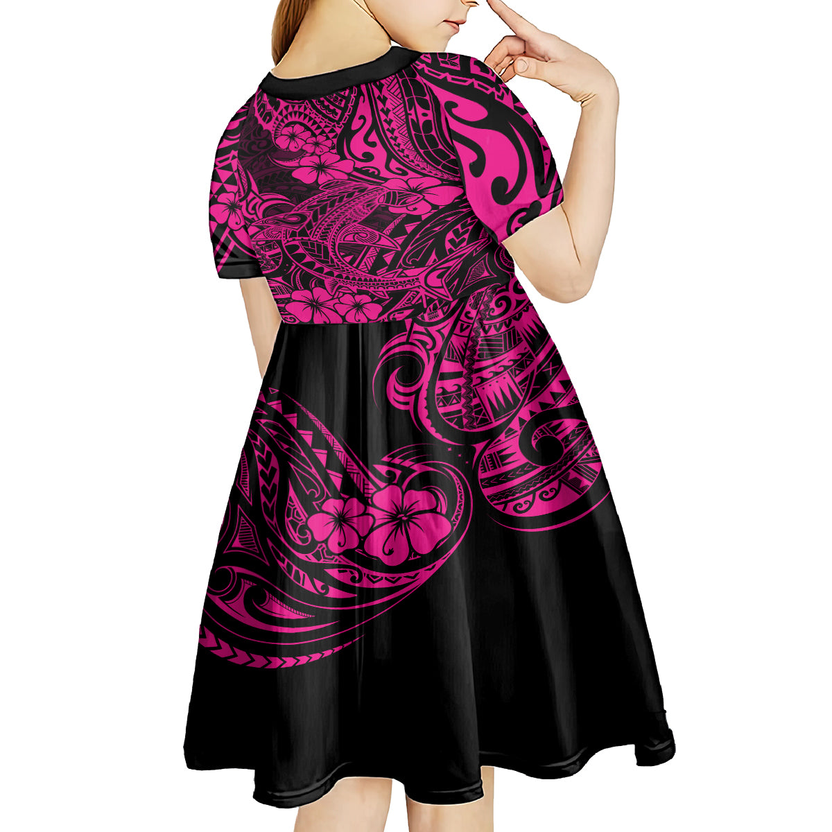 Hawaii Shark Kid Short Sleeve Dress Polynesian Pattern Pink Version LT01 - Polynesian Pride