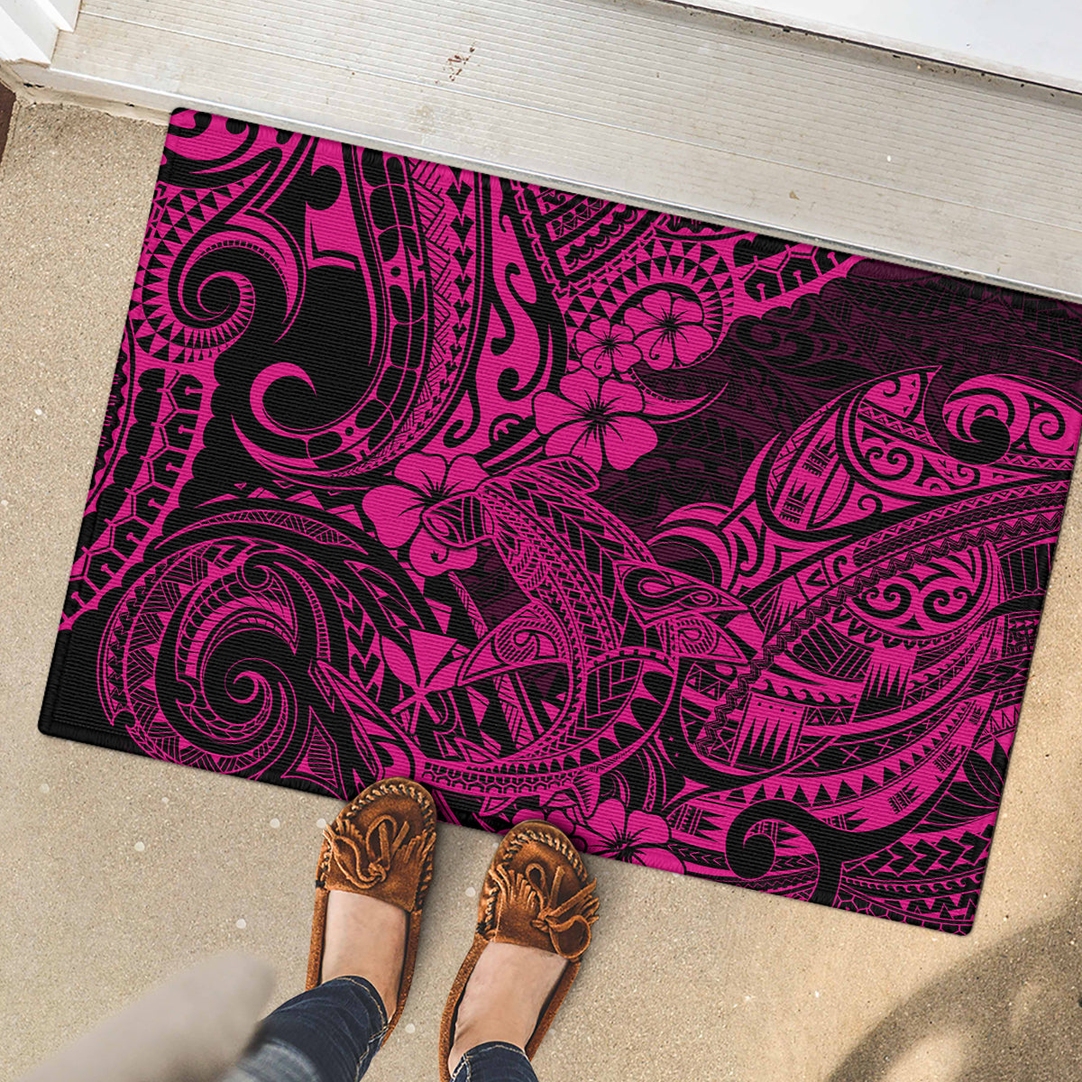 Hawaii Shark Rubber Doormat Polynesian Pattern Pink Version LT01 - Polynesian Pride