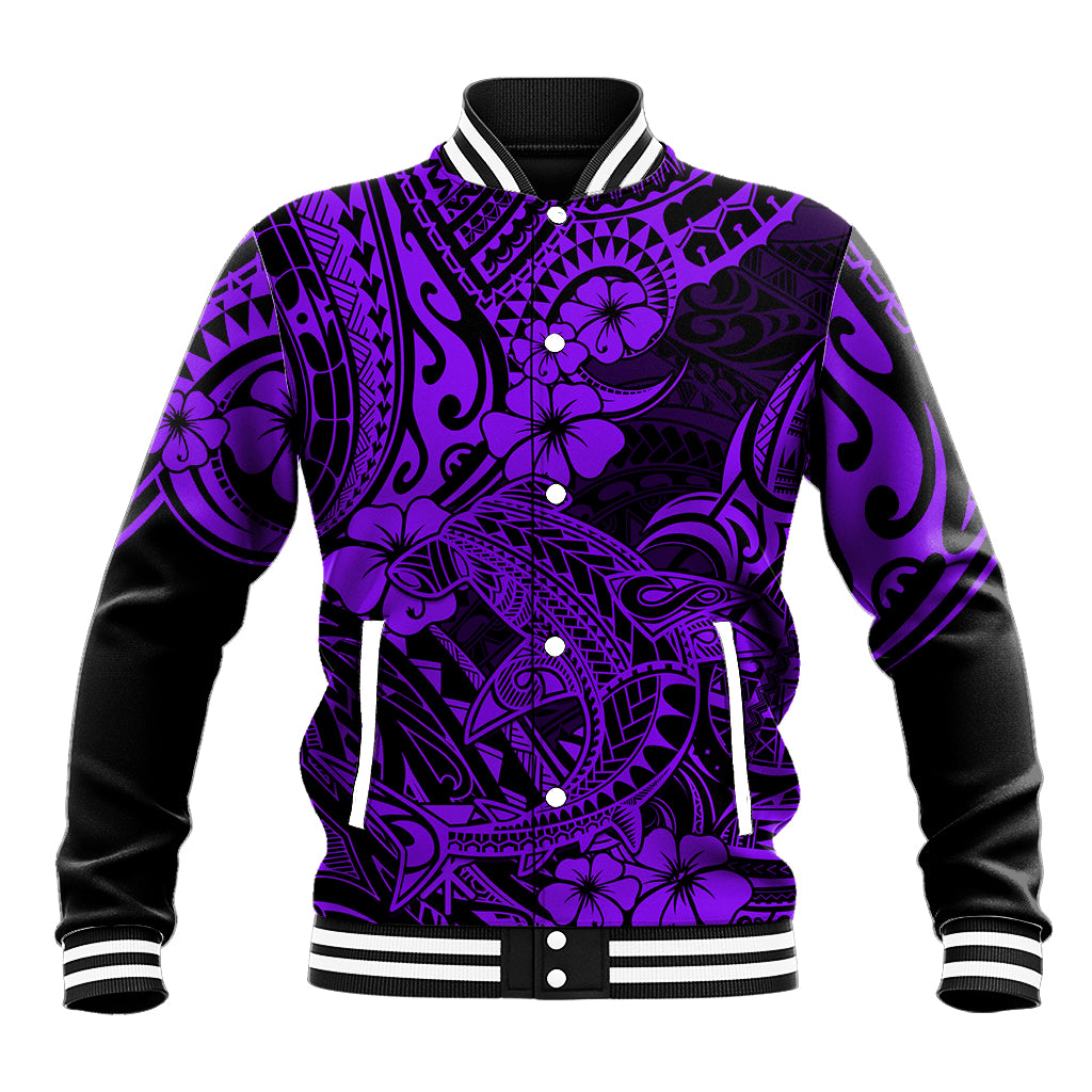 Hawaii Shark Baseball Jacket Polynesian Pattern Purple Version LT01 Unisex Purple - Polynesian Pride